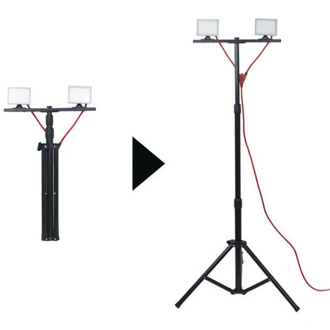 XANLITE - Projecteur De Chantier LED Sur Pied, Filaire, X2 Têtes, 10 W, 1600 Lumens - PR10W2T 3 XANLITE - Projecteur De Chantier LED Sur Pied, Filaire, X2 Têtes, 10 W, 1600 Lumens - PR10W2T – Image 3
