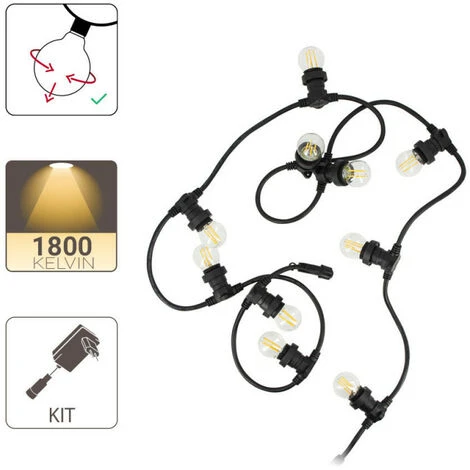 XANLITE - Guirlande Guinguette LED Noire, X10 Ampoules Vintage E27 Incluses, 5m Extensible - GRL5230VBP45F 5 XANLITE - Guirlande Guinguette LED Noire, X10 Ampoules Vintage E27 Incluses, 5m Extensible - GRL5230VBP45F – Image 5