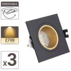 XANLITE - Lot 3 Spots GU10 50W 2700K Carré Orientable Noir Et Or IP20 - PACK3SP50CANO -XANLITE Soldes 31819498 5