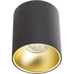 XANLITE - Plafonnier Rond Noir Et Or En Saillie, Ampoule Incluse, Culot GU10, 345 Lumens, Conso. 5W (eq. 50W), 2700 K, Blanc Chaud - PL50RLNO