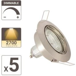 XANLITE - Lot De 5 Spots Encastrés Metal Brossé - ORIENTABLE - Dimmable - Ampoule LED GU10 Incluses - Cons. 5W (eq. 50W) - Blanc Chaud - PACK5SP50ASD -XANLITE Soldes 47378330 5