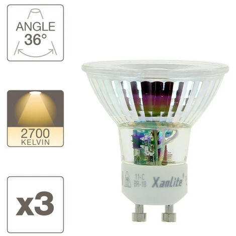 XANLITE - Lot X3 Ampoule Spot LED, Culot GU10, Conso 5,5W (équivaut 50W) : 345 Lumens, Blanc Chaud (2700K) - PACK3RCXG345S 3 XANLITE - Lot X3 Ampoule Spot LED, Culot GU10, Conso 5,5W (équivaut 50W) : 345 Lumens, Blanc Chaud (2700K) - PACK3RCXG345S – Image 3