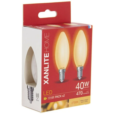 XANLITE - Lot De 2 Ampoules Filament LED Flamme Opaque, Culot E14, 470 Lumens, équivalence 40W, 2700 Kelvins, Blanc Chaud - PACK2RFV470FO 5 XANLITE - Lot De 2 Ampoules Filament LED Flamme Opaque, Culot E14, 470 Lumens, équivalence 40W, 2700 Kelvins, Blanc Chaud - PACK2RFV470FO – Image 5