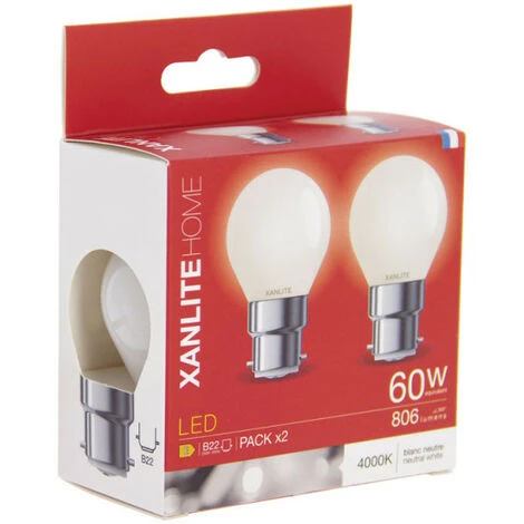 XANLITE - Lot De 2 Ampoules Filament LED P45, Culot B22, 806 Lumens (équivalence 60W, 4000 Kelvin, Blanc Neutre - PACK2RFB806POCW 5 XANLITE - Lot De 2 Ampoules Filament LED P45, Culot B22, 806 Lumens (équivalence 60W, 4000 Kelvin, Blanc Neutre - PACK2RFB806POCW – Image 5