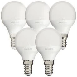 XANLITE - Lot De 5 Ampoules SMD LED P45 Opaque, Culot E14, 470 Lumens, Conso. 5,3 W (eq. 40W), 2700K, Blanc Chaud - PACK5EV470P